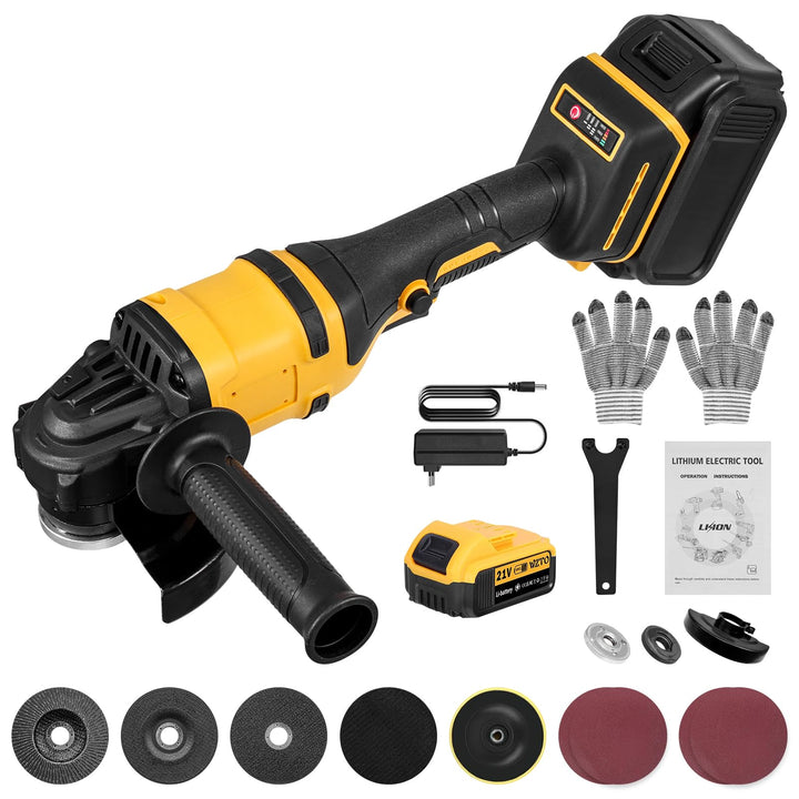 21V Akku-Winkelschleifer mit bürstenlosem Motor, inklusive Akku und Ladegerät, 125-mm-Trennscheiben