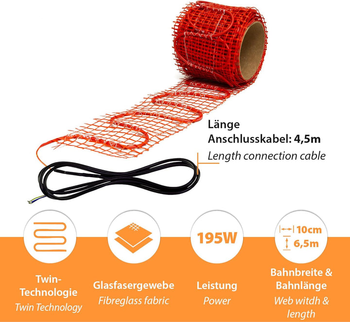Schimmelstop Heizmatte 6,5m 195Watt 10x650cm 195Watt, 10x650cm 195Watt
