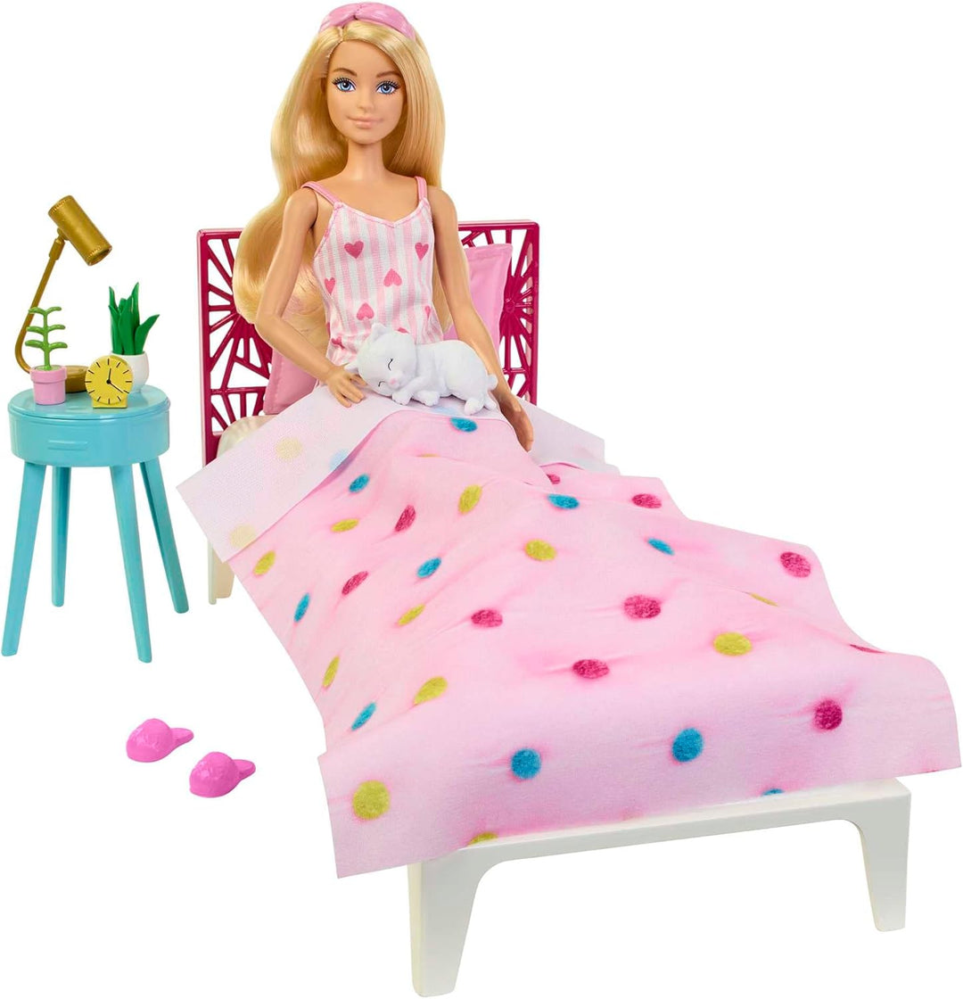BARBIE Schlafzimmer-Spielset - Puppe, Bett, Schminktisch, Kätzchen und 20 Zubehörteile kreatives Spi