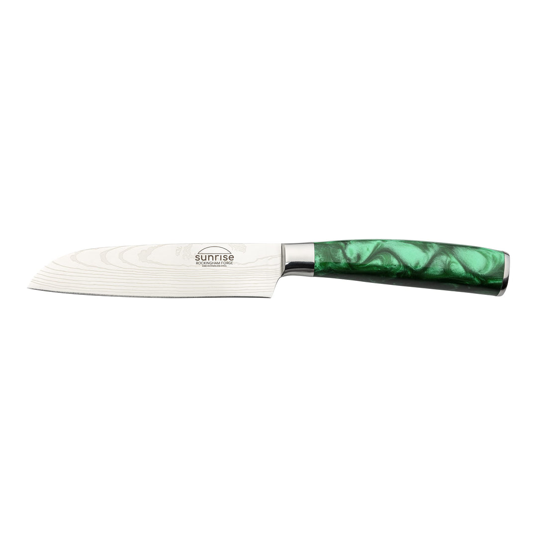 Rockingham Forge Santokumesser, Sunrise Kollektion, 12cm, Grüner Harzgriff, Klinge aus Rostfreiem St