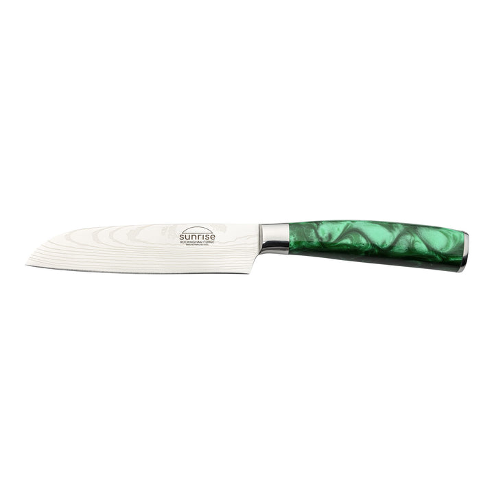 Rockingham Forge Santokumesser, Sunrise Kollektion, 12cm, Grüner Harzgriff, Klinge aus Rostfreiem St