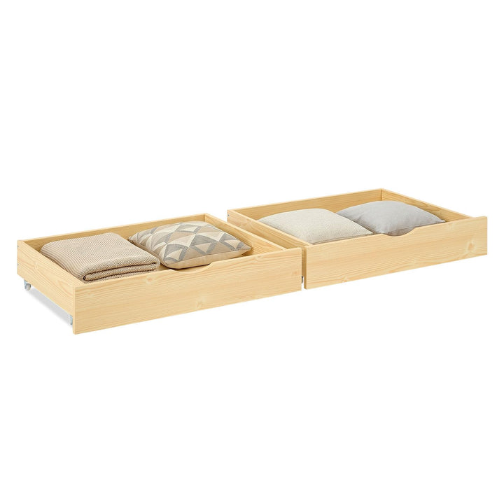 Homestyle4u Bettkasten 2er Set Holz Aufbewahrung mit Rollen, Bett Schublade Bettauszug Natur