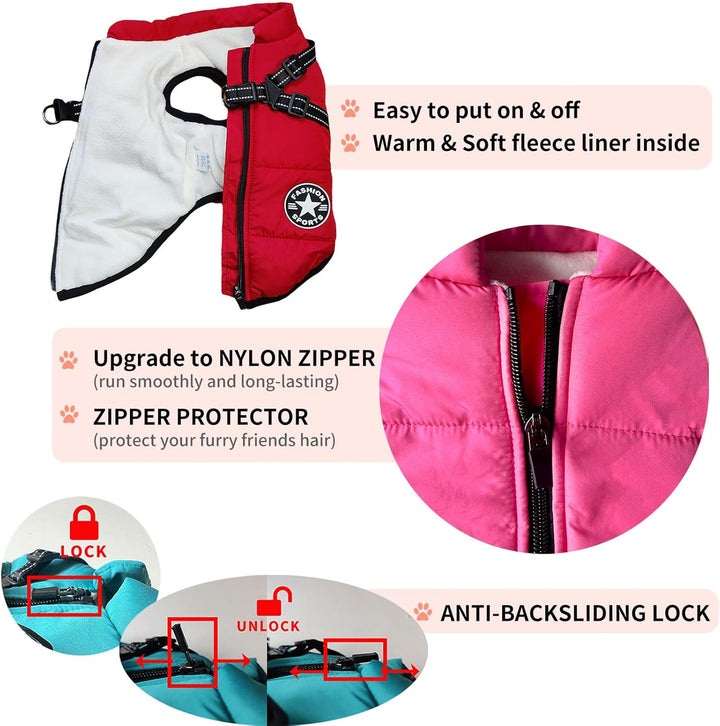 Oncpcare Hundemantel mit Geschirr für kleine Hunde, warmer Hunde-Wintermantel, Haustier-Jacke für Ka