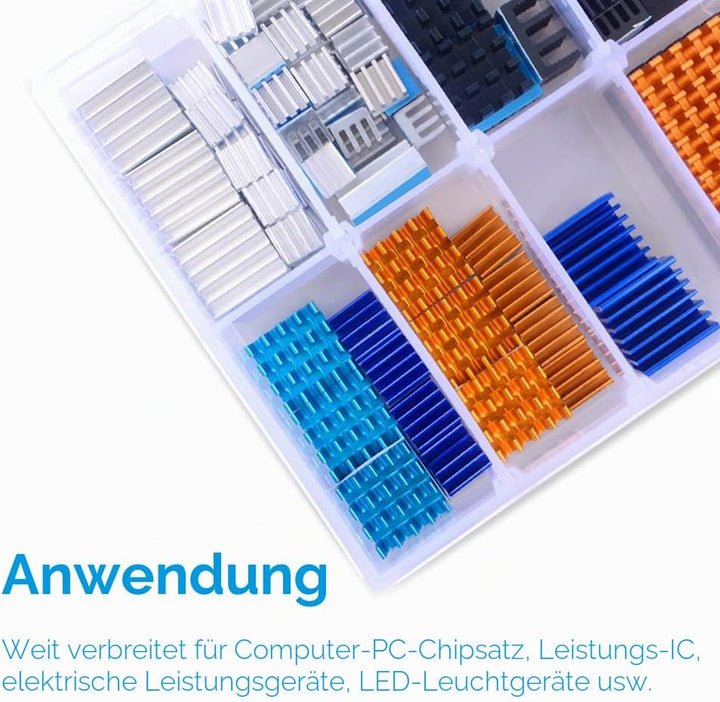 GeeekPi 102 PCS (12 Verschiedene Grössen) Kühlkörper Kit mit leitfähigem Klebeband, Aluminium Kühlkö