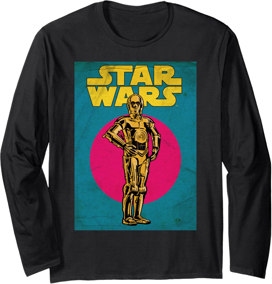 Star Wars C-3PO Side Pose Neon Portrait Langarmshirt