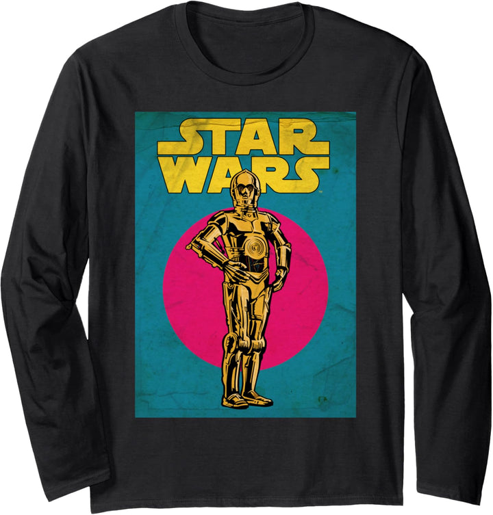 Star Wars C-3PO Side Pose Neon Portrait Langarmshirt
