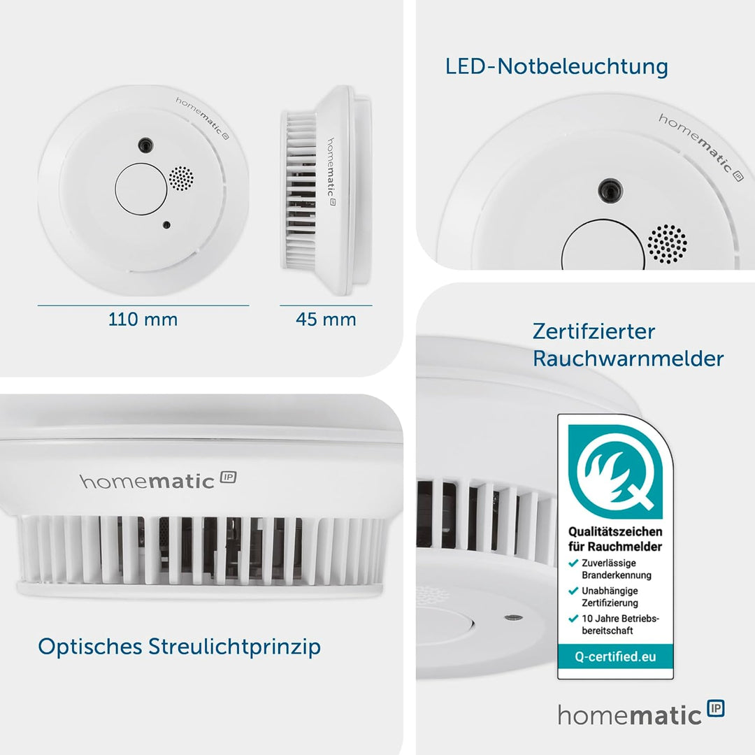 Homematic IP Smart Home Rauchwarnmelder HmIP-SWSD mit 10-Jahres-Lithium-Batterie Rauchwarnmelder