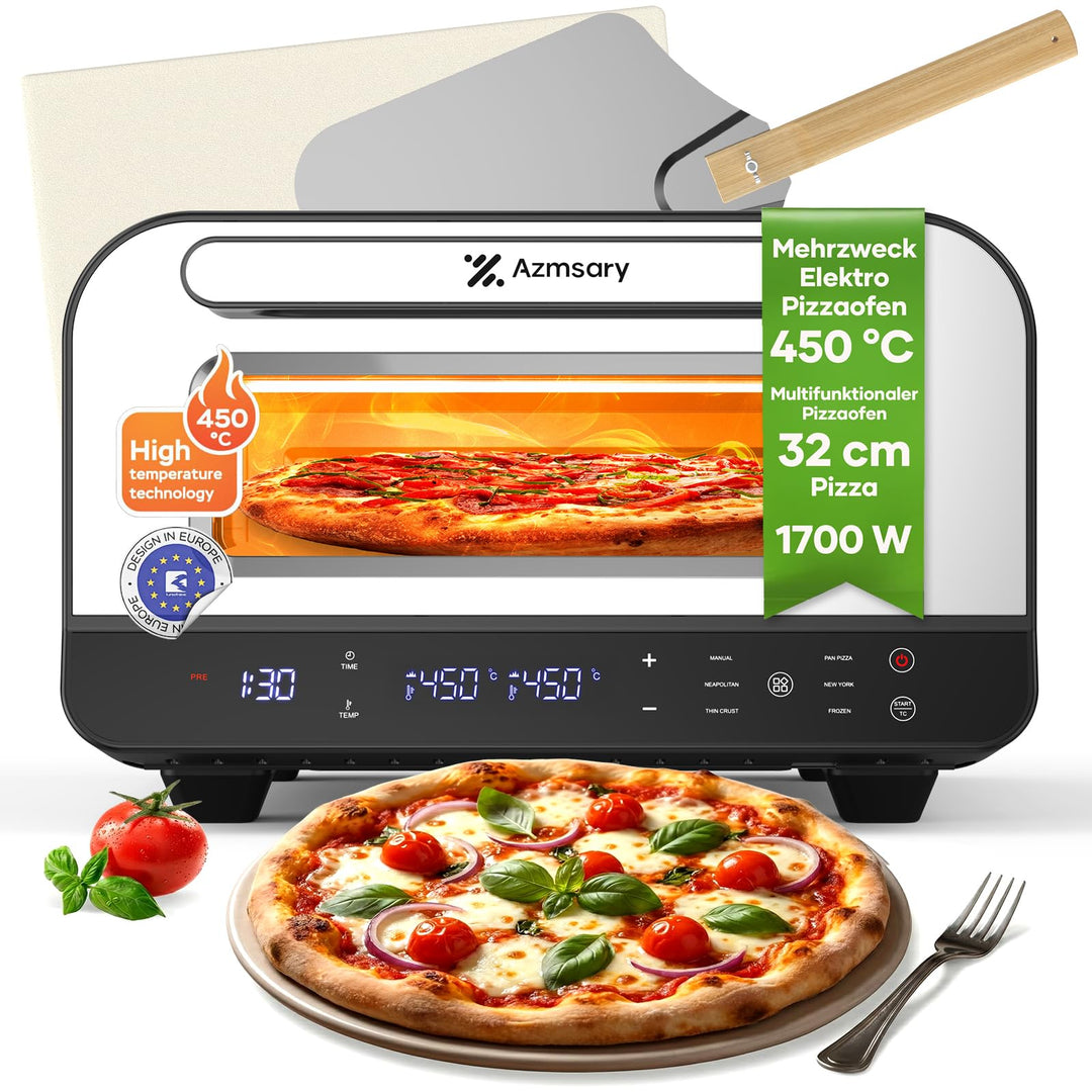 Elektrischer Pizzaofen - 6 Programme, 1700W, max. 450°C, geeignet für 32cm Pizzen - 5-in-1-Multifunk