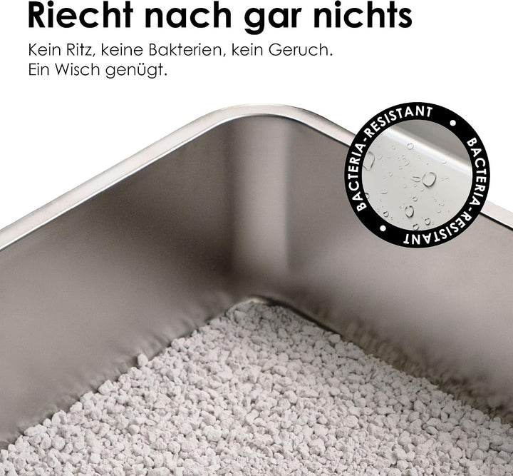 LucyBalu® Edelstahl Katzenklo geruchsfrei | grosse Katzentoilette aus Edelstahl | offenes Katzenklo
