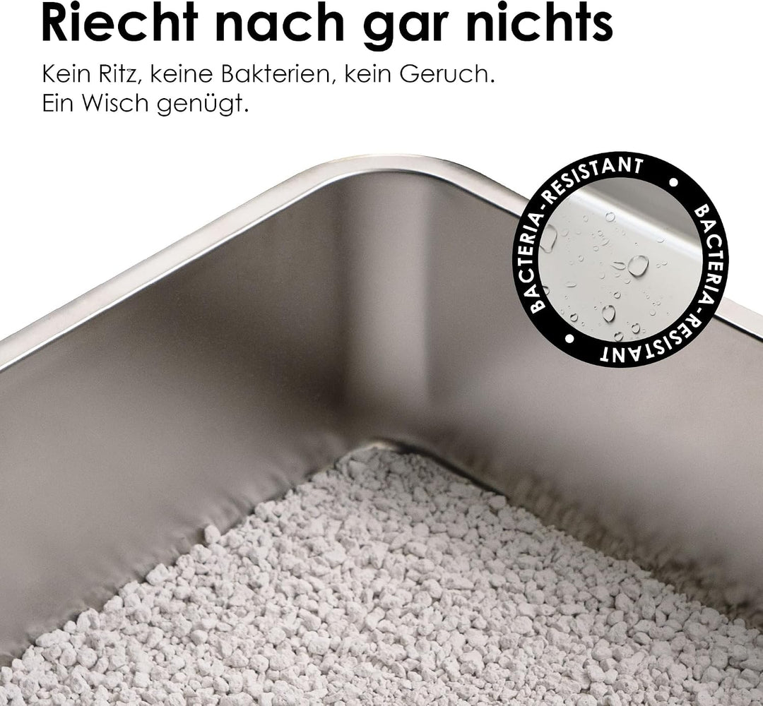 LucyBalu® STEELOO Edelstahl Katzenklo geruchsfrei | XXL-Katzentoilette aus Edelstahl | offenes Katze
