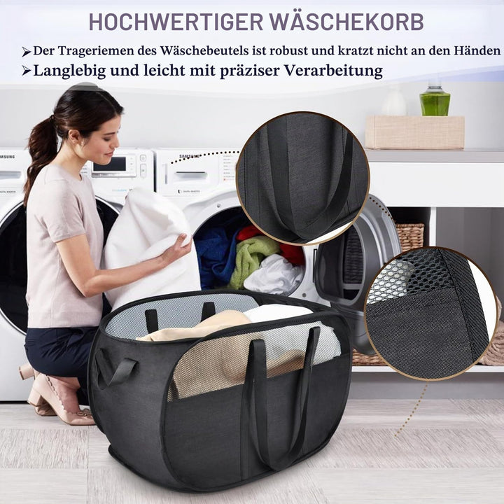 Wäschekörbe, faltbar, 36 x 36 x 58 cm, Pop-Up, Wäschekorb, faltbar, Pop-Up, aus Netzgewebe mit Griff