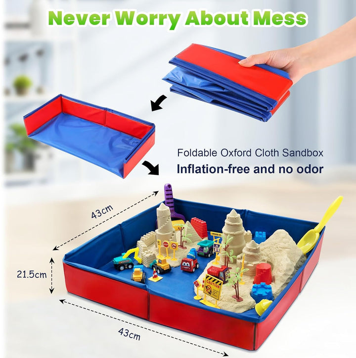 CROSOFMI Magic Sand Für Kinder Set Spielsand Faltbarer Sandkasten für Jungen Mädchen 3 4 5 6 7+ Jahr
