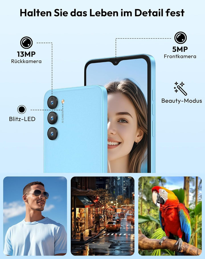 XGODY X36 Handy Ohne Vertrag, 6,52" Android 15 Smartphone, 4G LTE Dual SIM Octa-Core, 7GB/32GB (256G