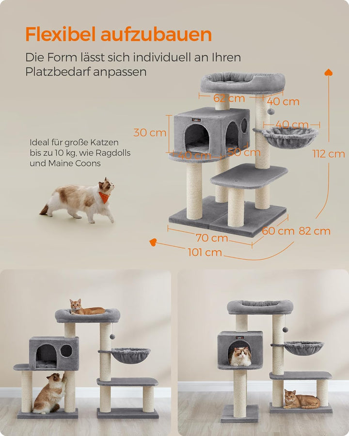 Feandrea Kratzbaum für grosse Katzen, XXL, hochbelastbar, Katzenturm mit 6 extra dicken Kratzsäulen,
