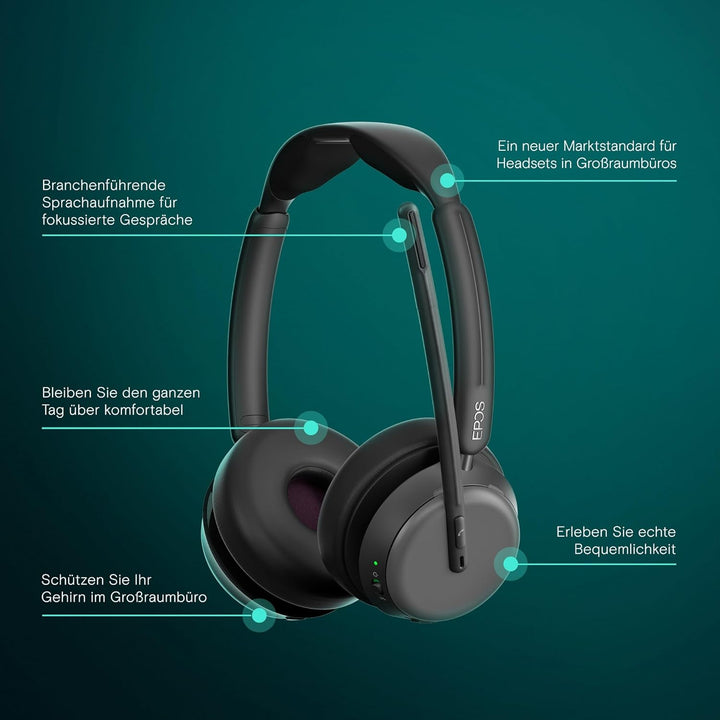 EPOS IMPACT 1060 ANC – Professionelles kabelloses Bluetooth-Headset mit Mikrofon für PC, aktive Gerä
