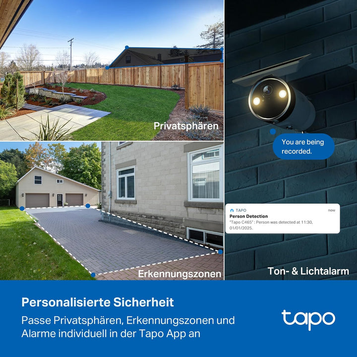 Tapo C465 Solar Aussenkamera Akku, 4K 8MP, Farbnachtsicht, kostenlose KI-Erkennung, 2-Wege-Audio, lo