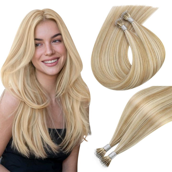 Easyouth Nano Beads Haare Extensions Farbe Honigblond Mischung Gelbblond 14 Zoll 50 Stück 50g Nano B