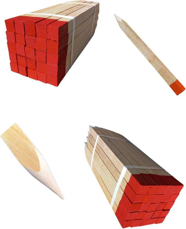 25 Stück Holzpfähle aus Buche Rot Lackierter Spitze Quadratisch Längen 120 cm Markierungspfosten Hol