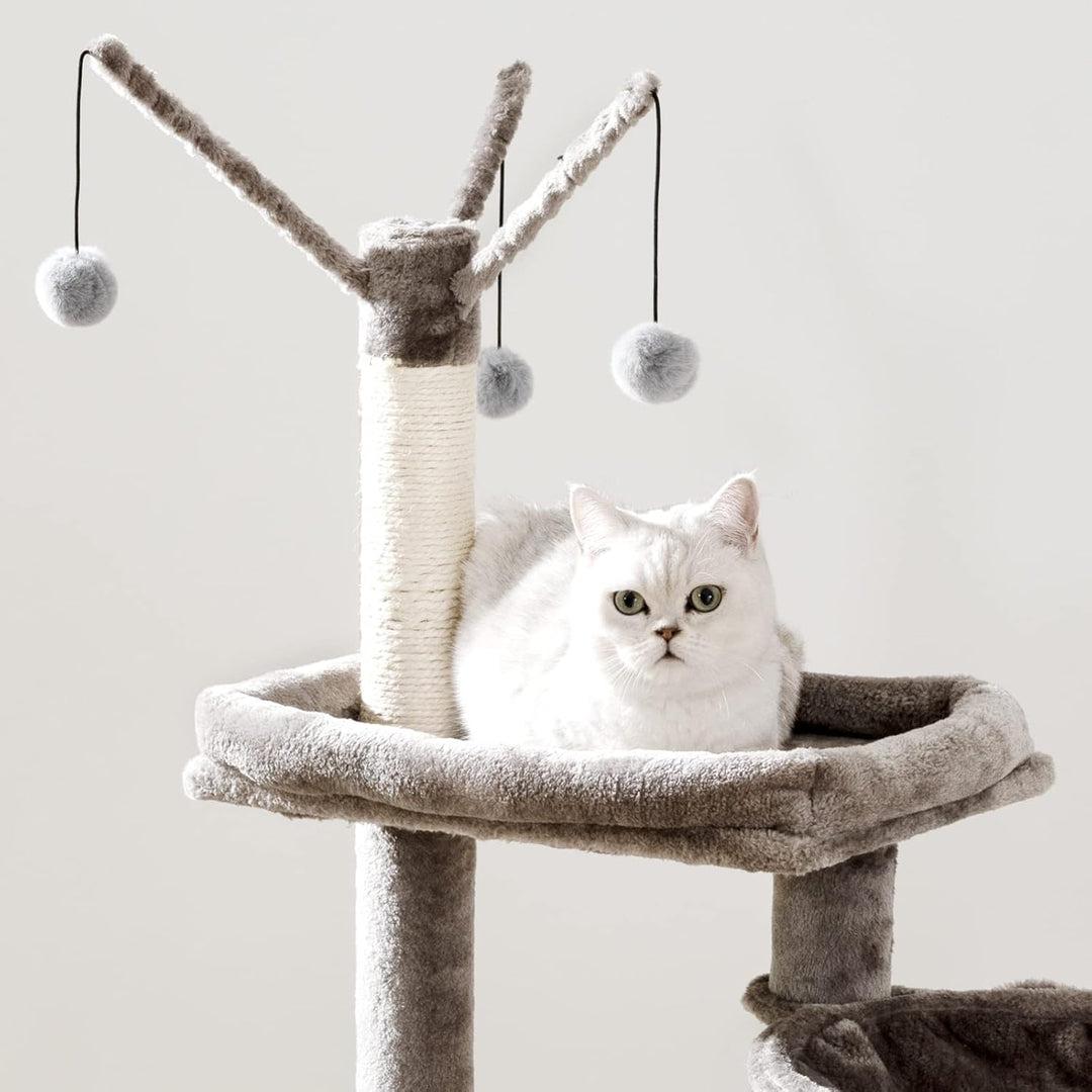 HOOBRO Kratzbaum mit Katzenklo-Schrank, 2-in-1 Katzenbaum, 150 cm, versteckte Katzentoilettenmöbel,