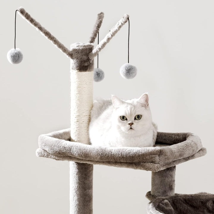 HOOBRO Kratzbaum mit Katzenklo-Schrank, 2-in-1 Katzenbaum, 150 cm, versteckte Katzentoilettenmöbel,