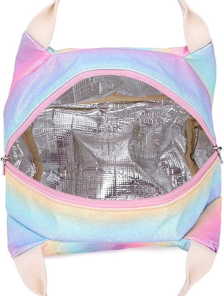 A AM SeaBlue Mädchen Schulrucksack Regenbogen Rucksack Glitzer Teenager Schultaschen Set Bunte Schul