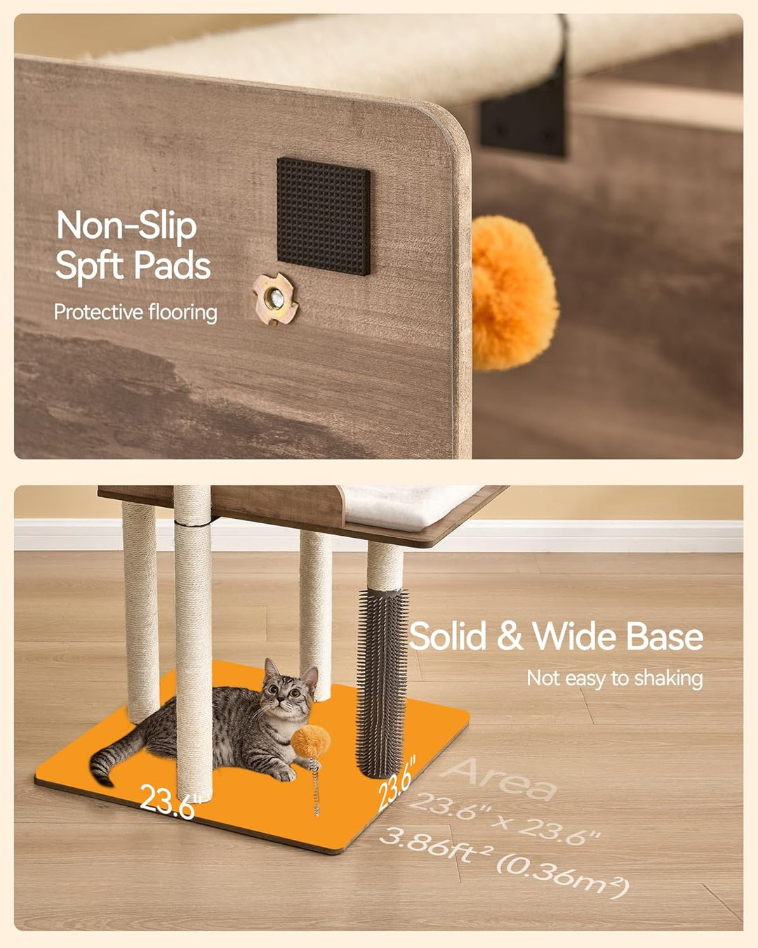 FourFurPets 111cm Katzenbaum, moderner Katzenbaumturm, Katzenturm für grosse Erwachsene Hauskatzen,