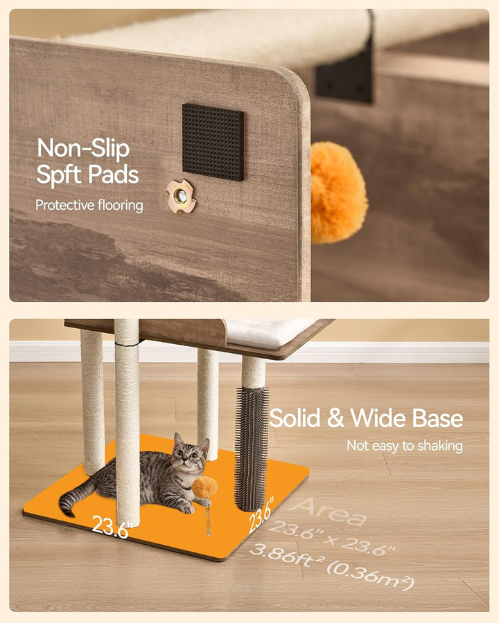 FourFurPets 111cm Katzenbaum, moderner Katzenbaumturm, Katzenturm für grosse Erwachsene Hauskatzen,