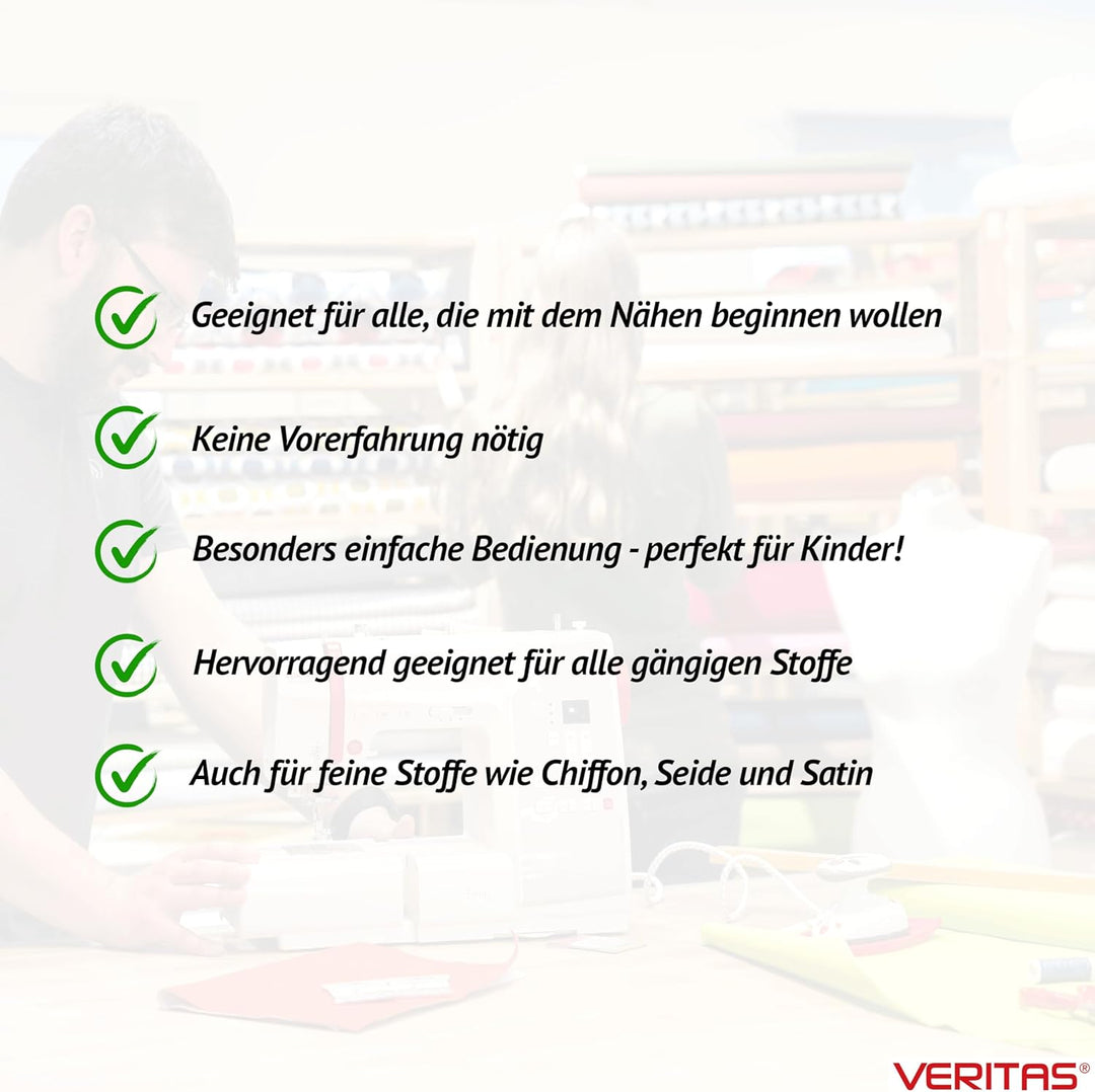 VERITAS Nähmaschine Janis I 9 Stichprogramme I Auto-Fadenspannung & Fadenabschneider I LED-Nählicht