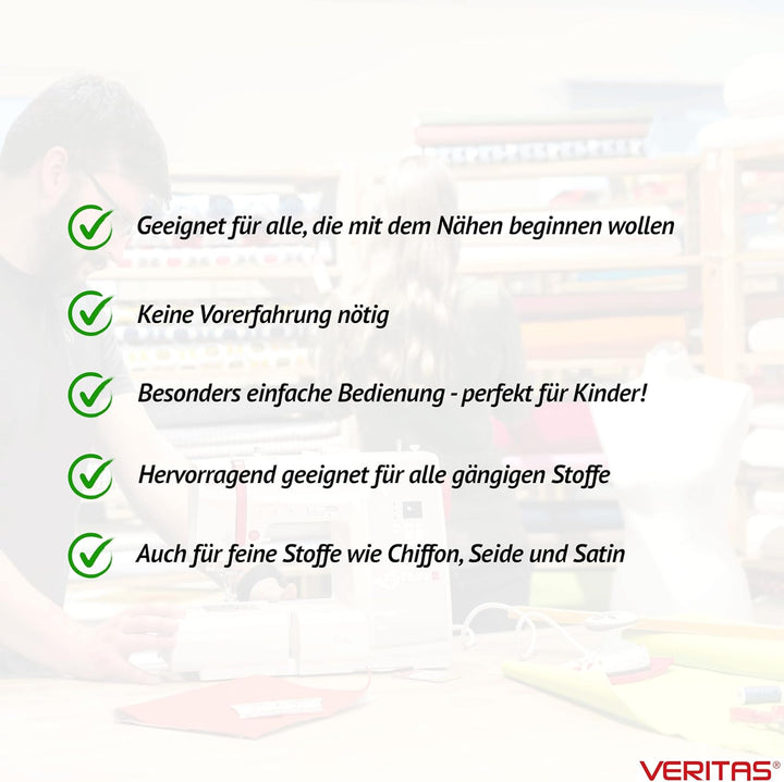 VERITAS Nähmaschine Janis I 9 Stichprogramme I Auto-Fadenspannung & Fadenabschneider I LED-Nählicht