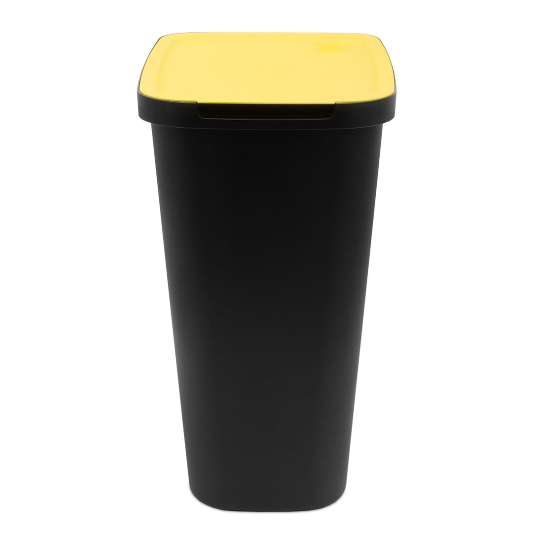 Spetebo Abfalleimer schwarz mit farbigem Klappdeckel 3er Set - 35 L - Mülltrennsystem für Kunststoff
