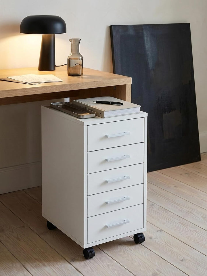 Schubladenschrank ITTER Holz: 5 Schubladen, Rollen, melaminharzbeschichtet - KADIMA DESIGN. Farbe: W