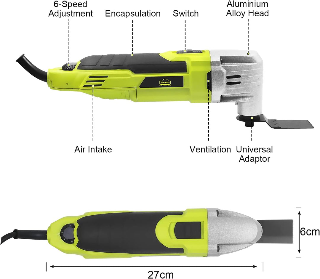 Oszillierendes Multifunktionswerkzeug, DEWINNER 300 W, 0–23000 OPM, mit Zubehör-Set mit Sägeblatt, S