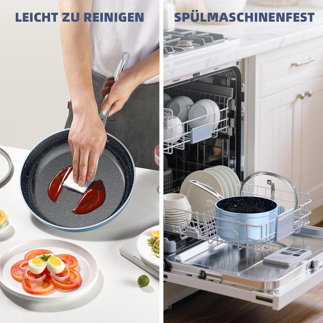 Nuwave Topfsets Pfannenset 12-Teilig Antihaft- Keramik von G10 Duralon Blue, Kochtöpfe mit Topfdecke