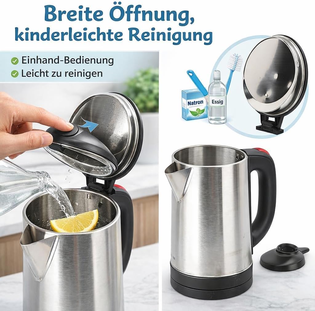 Wasserkocher Edelstahl 2,5 L Walfront mit Trockenlaufschutz und schnell kochend für Tee und Kaffee f