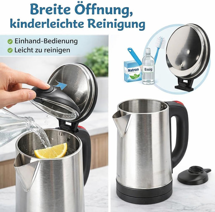 Wasserkocher Edelstahl 2,5 L Walfront mit Trockenlaufschutz und schnell kochend für Tee und Kaffee f