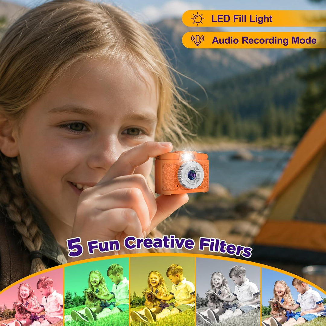 USCAMEL Kinderkamera Digital Mini, Retro Schlüsselanhänger Kamera Orange | Retro-Schlüsselanhänger-K