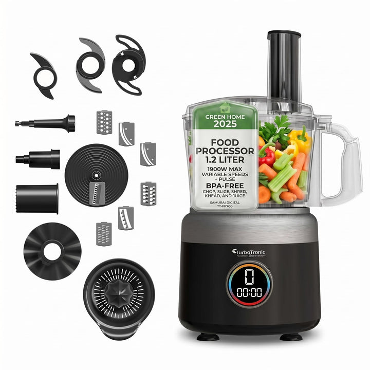 TurboTronic 1900 W digitale Küchenmaschine - FP700-1,2L Zerkleinerer Raspelscheiben Zitruspresse Ent