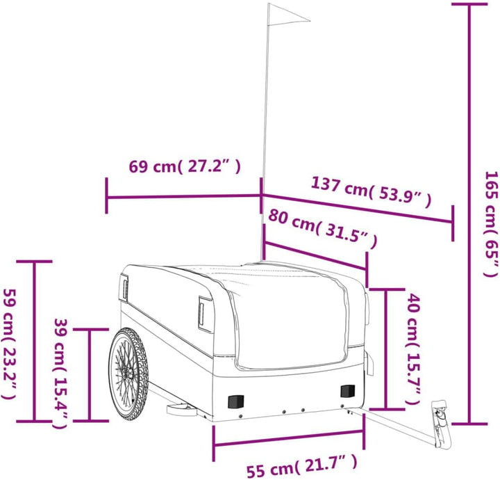 Mangloder Fahrradanhänger schwarz und grün robust aus Eisen mit Deichsel für Transport, Camping, Fam