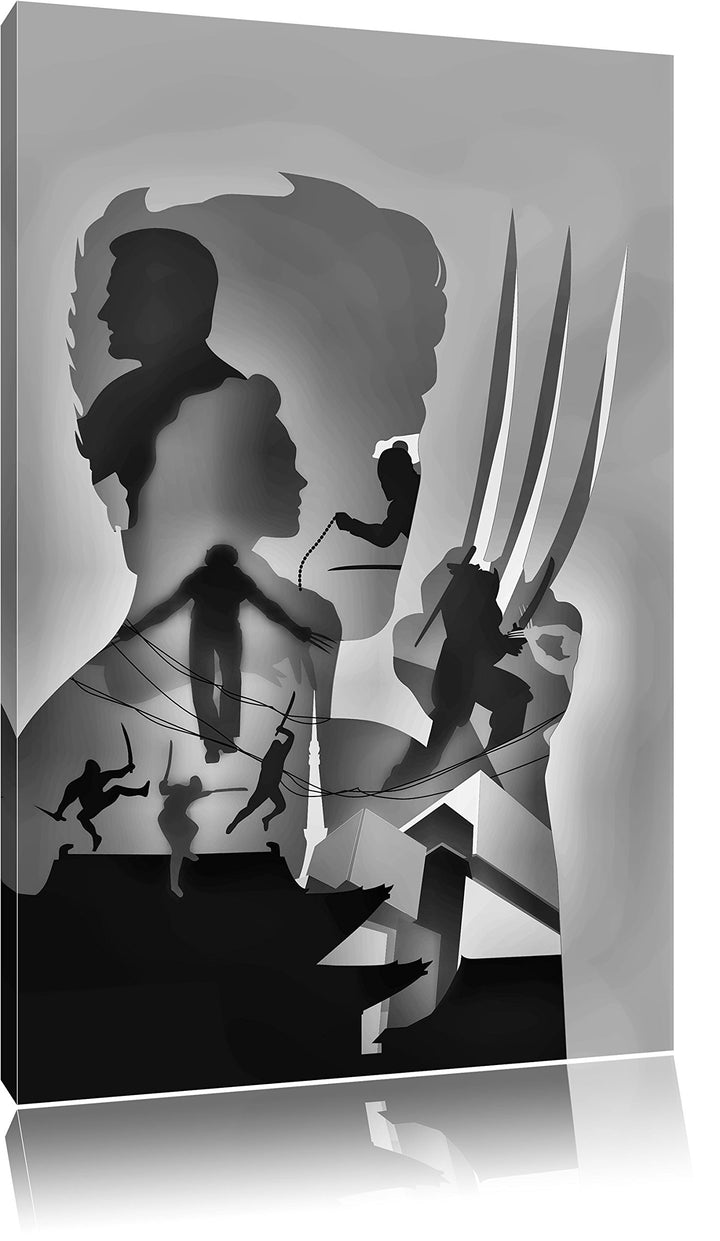 Monocrome, Wolverine, Format: 100x70 auf Leinwand, XXL riesige Bilder fertig gerahmt mit Keilrahmen,