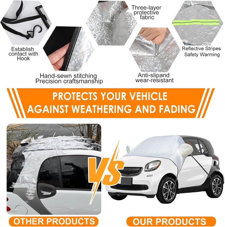 Frontscheibenabdeckung für Smart Fortwo 2006-2025, Windschutzscheibe Abdeckung Verdickte mit Riemen