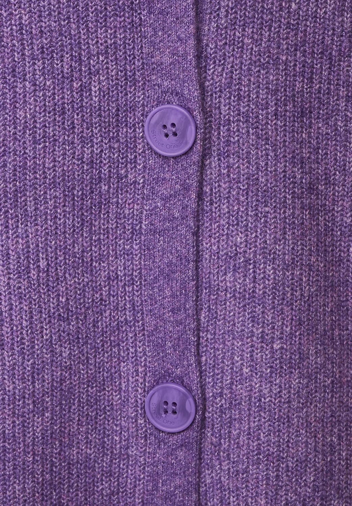 Street One Damen Langer Melange Cardigan 46 Dark Lupine Lilac Melange, 46 Dark Lupine Lilac Melange