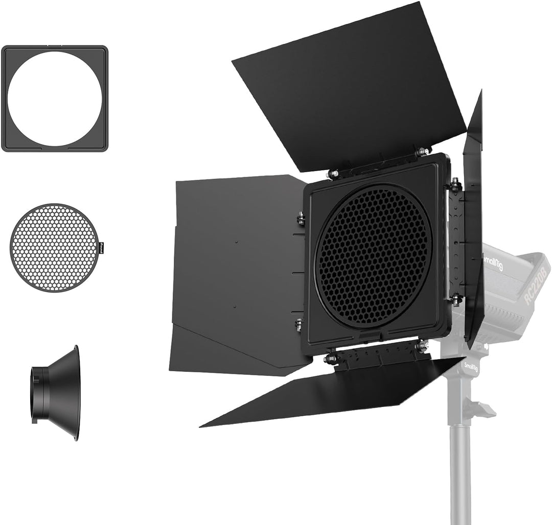 SMALLRIG 8-Leaf Lighting Barn Doors mit Bowens Mount, dämpfendem Wellendesign, Farbgel-Clip und Wabe