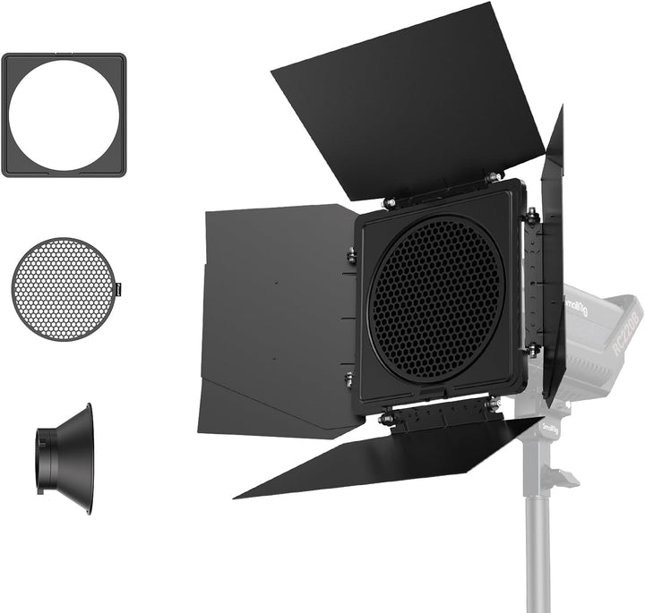 SMALLRIG 8-Leaf Lighting Barn Doors mit Bowens Mount, dämpfendem Wellendesign, Farbgel-Clip und Wabe
