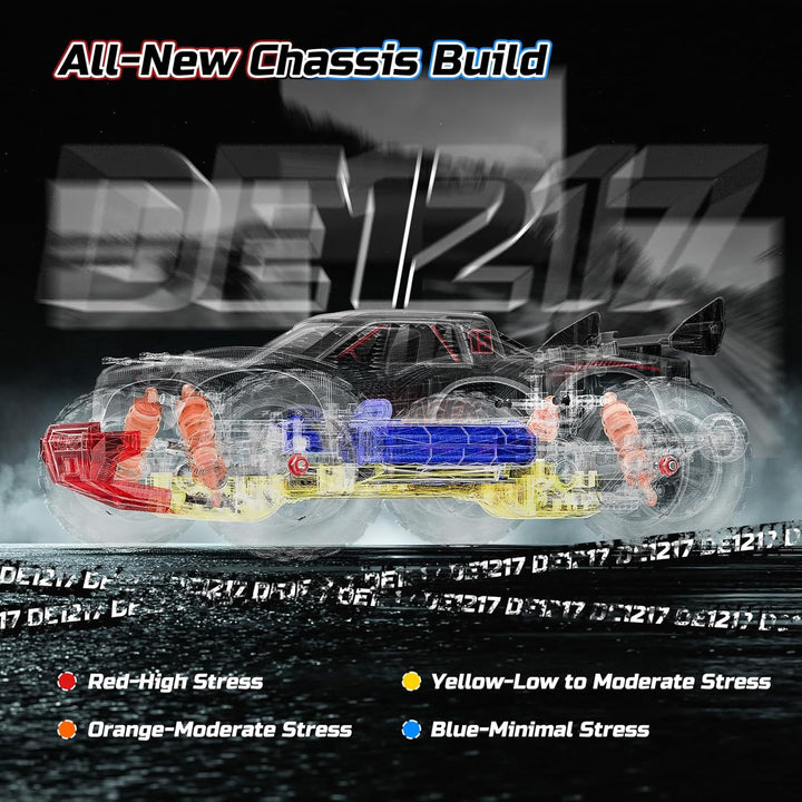 DEERC 1:14 Brushless RC Auto für Erwachsene, 46+ mph Off-Road, 2 * 3S Lipo, 4WD wasserdicht, 7 Licht