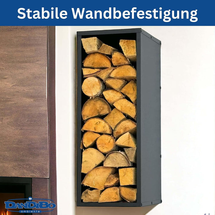 DanDiBo Kaminholzregal Wand Innen Metall Schwarz 80 cm mit Rückwand Wandmontage Hängend Kaminholzstä