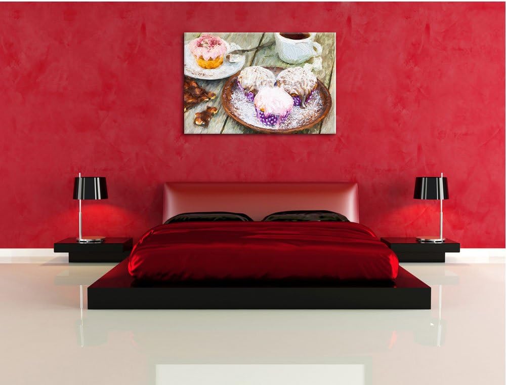 Pixxprint Köstliche Cupcakes / 100x70cm Leinwandbild bespannt auf Holzrahmen/Wandbild Kunstdruck Dek