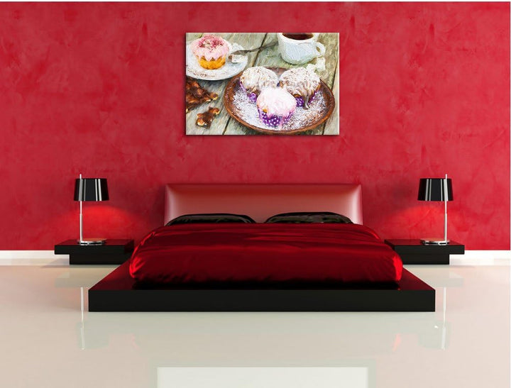 Pixxprint Köstliche Cupcakes / 100x70cm Leinwandbild bespannt auf Holzrahmen/Wandbild Kunstdruck Dek