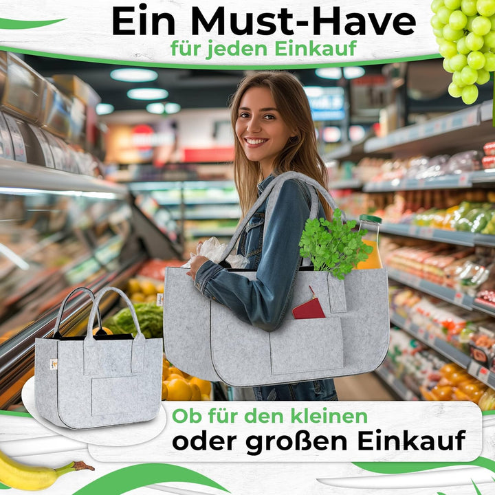 Sonnenfuchs® FUCHSBAG 2.0 [Grosses 3er Set XXL] Universelle Einkaufstaschen. 2x Filztasche gross 1x