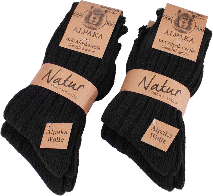 Brubaker 4 Paar Alpaka Socken sehr dick flauschig und warm - reine Alpakawolle 39-42 Schwarz, 39-42