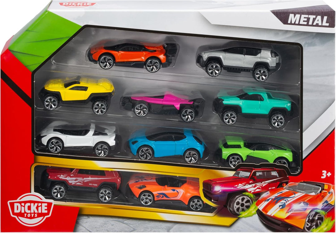 Dickie Toys - Grosses Spielzeugauto-Set mit 10 Autos (je 7 cm) - 10 kleine Modellautos aus Metall mi